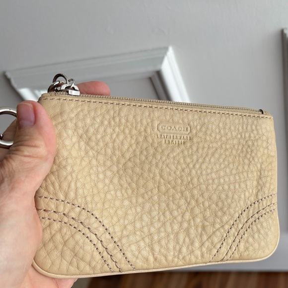 Coach Beige pebble Leather Wristlet - Picture 3 of 8